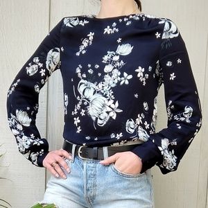 SOLD Navy floral crew neck blouse (SOLD)